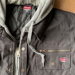 Wrangler Men’s Black Canvas Hooded Work Jacket 2XL Heavy Duty 55253